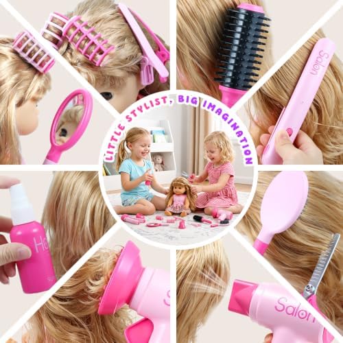 GAGAKU Hair Salon Toys for 3-8 Year Old Girls, Pretend Play Beauty Set with Sound Hair Dryer, Curling Iron, Straightener & Styling Accessories, Role Play Gift for Kids Age 4 5 6 7 - Image 4