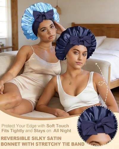 AWAYTR Double Layer Satin Bonnet for Women, Reversible Sleep Hair Wrap - Image 2