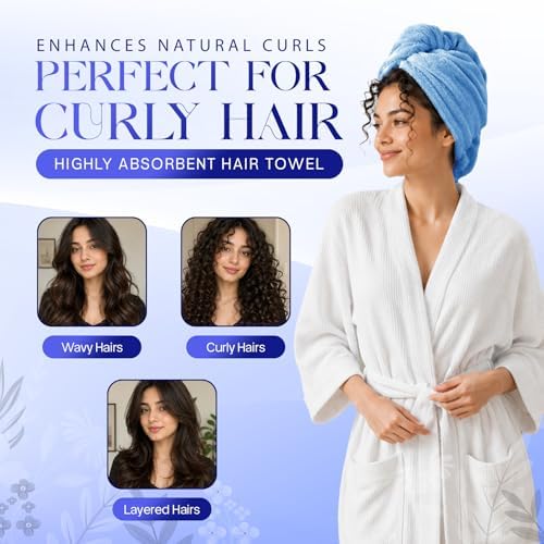 Lili&James Cotton Hair Towel Wrap for Women/Kids | Quick Dry, Soft & Absorbent Hair Wrap Towels with Double Button (Pack of 1, Blue Large) - Image 6