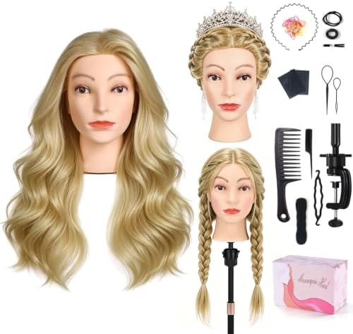 TopDirect 80% Mannequin Head Human Hair,26''Sandy Blonde Real Hair Mannequin Head,Cosmetology Manikin Head Doll Hair Styling Hairdressing Practice Training Wig Head with Clamp Holder and Tools by TopDirect