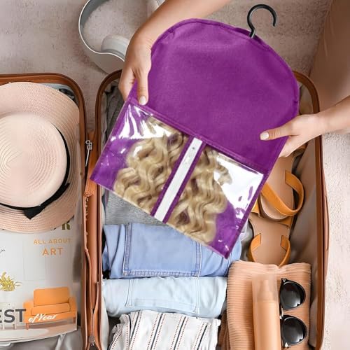 3-PCS Wig Storage Bags with Hangers – Premium Hair Extension Organizer for Multiple Wigs, 60cm x 30cm Dust-Proof Closet Savers (Purple) - Image 6