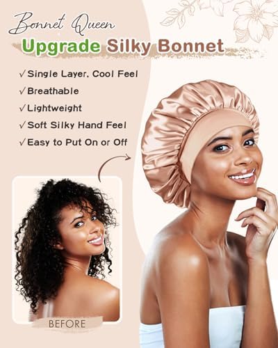 BONNET QUEEN Silk Bonnet for Sleeping Women Satin Bonnet Hair Wrap with Elastic Wide Band Sleep Cap for Curly Hair Night Cap - Image 6