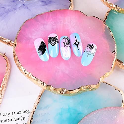 2 Pcs Resin Nail Art Palette Set, Gold Edge, Purple & Green - Image 5
