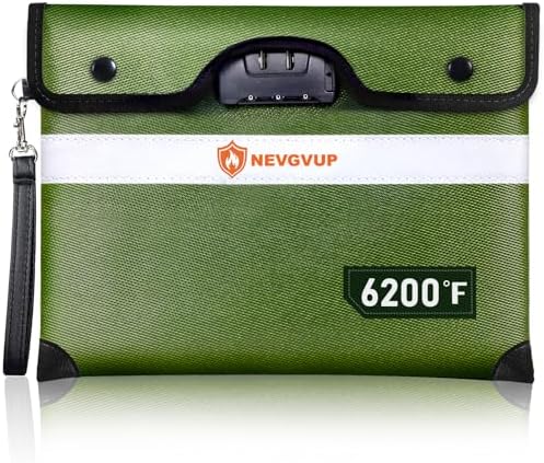 6200°F Fireproof Money Bag with Lock, Upgraded Fireproof Bags w. Zipper/Reflective Strip, 9 Layers of Heat Insulated Materials, Water Resistant Fire proof Money Bag for Cash, Fire Pouch for A5 Files by NEVGVUP