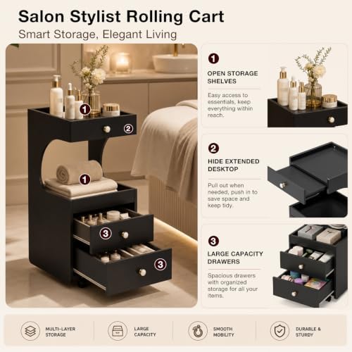 Salon Trolley Cart, Esthetician Cart for Beauty Salon Spa Barbershop - Image 6