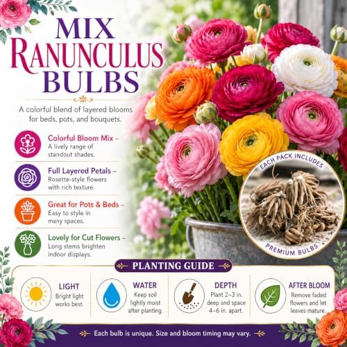 25 Mixed Ranunculus Bulbs for Planting, Peony Perennial Flower - Image 3