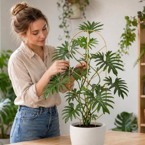 2 Pack Large Climbing Plant Trellis, 30'' Tall Garden Support for Potted Plants Indoor, Modern Decorative Trellis for Crawling Plants Jasmine, Wisteria and Lilac Vines (Gold) - Image 6