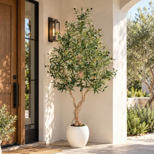 7ft Artificial Olive Tree with Tall Exquisite Planter Realistic Faux Olive Tree with Thick Trunk and Lifelike Leaves - Large Fake Olive Tree for Home Living Room Office Decor - Image 4