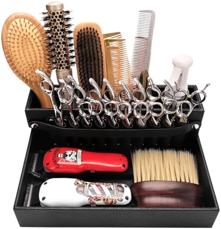 Barber Station Tray for Scissors Holder & Clippers Organizer, Barber Accessories Storage Station for Combs/Hair Clip/Trimmers, Barber Salon Home Desktop Tool Organizer(Small 11.9" x 8.8" x 4.4") by WelcometoBarberTop