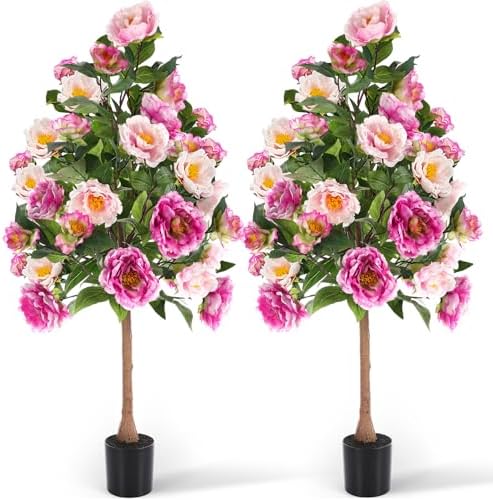 Thiccywoov 2 Pack,Pink 4FT Artificial Peony Flower Tree Lifelike Fake Plant by Jgiusenfg