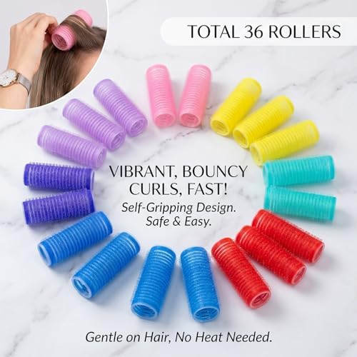 37PCS Self Grip Small Hair Rollers for Women Heatless Velcro Rollers for Hair Volume Set with Tail Comb for Medium Short Hair and Bangs DIY Curly Hairstyle(Colorful) - Image 4