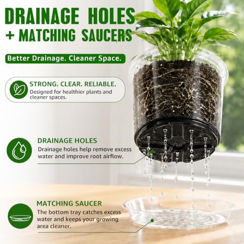 MIXC 12/10/8/6/5 Inch 20 Pack Clear Nursery Pots with Drainage & Sacuer - Image 3