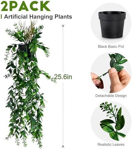 Artificial Hanging Plant 2 Pcs Faux Eucalyptus Vine Ivy Vine Faux Plant Fake Potted Greenery for Wall Living Room Home Shelf Office Bathroom Outdoor Indoor Decor (Type 5) - Image 2