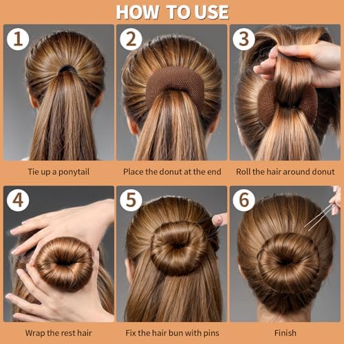 FANDAMEI 6 PCS Hair Bun Makers for Kids, 10 Invisible Bun Nets for Ballet Girls, 3PCS Extra Small 3PCS Small Donut Buns for Hair, Bun Makers Hair Nets for Buns with 5 Elastics 20 Pins (Light Brown) - Image 6
