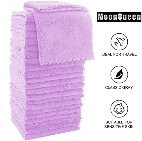 MOONQUEEN Ultra Soft Premium Washcloths Set - 12 x 12 inches - 72 Pack - Quick Drying - Highly Absorbent Coral Velvet Bathroom Wash Clothes (Purple) - Image 6