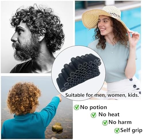 36PCS Self Grip Small Hair Curlers Heatless Roller Hair Curlers Pro Salon Hairdressing Curler DIY Curly Hairstyle Hair Rollers Tools Rat Tail Comb for Women Medium Short Hair(0.8x2.4in-black) - Image 5