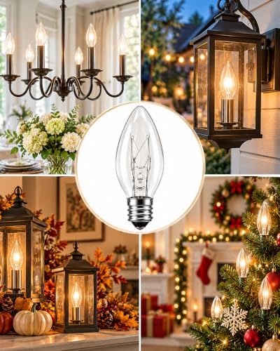 25 Pack C7 Clear Replacement Bulbs, C7 Outdoor Candle Light Bulbs, Night Candle Light for Indoor Outdoor Patio Bistro Party Decor Christmas String Light, E12 Candelabra Base, 5W - Image 5