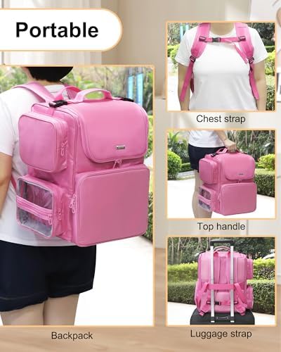 Relavel Hair Tools Travel Bag Hair Stylist Backpack Hairdresser Cosmetology Bag, Heat Insulation Full Layer for Curling Iron, Hair Straightener, Travel Accessories Case Barber Organizer (Rose Pink) - Image 4