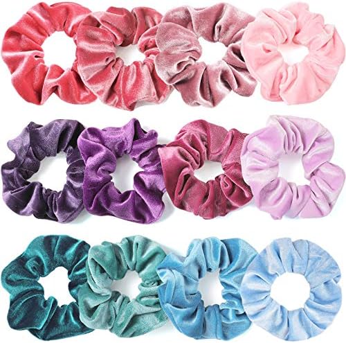 IVARYSS Scrunchies for Girls, 12 Pcs Velvet Scrunchies for Hair, Soft Ponytail Holder, Cute Colors Elastic Hair Bands for Teens and Women by IVARYSS