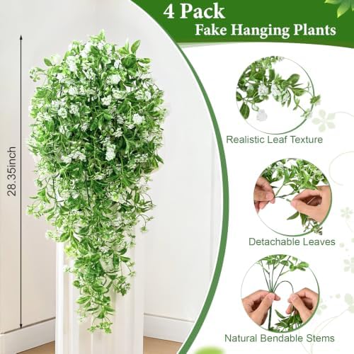 4Pcs Fake Hanging Plants 28" Artificial Plants Greenery Eucalyptus Ivy Vine - Image 4