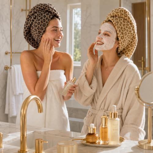 2PCS Microfiber Hair Towel Wrap Leopard for Long Thick Hair - Image 2