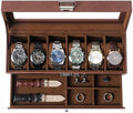 Watch Box for Men, 6 Slot Watch Case with Glass Lid Fits 48mm by Unknown