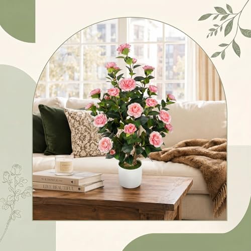 2 Pack 3FT Artificial Camellia Trees with Pink Flowers - Image 6