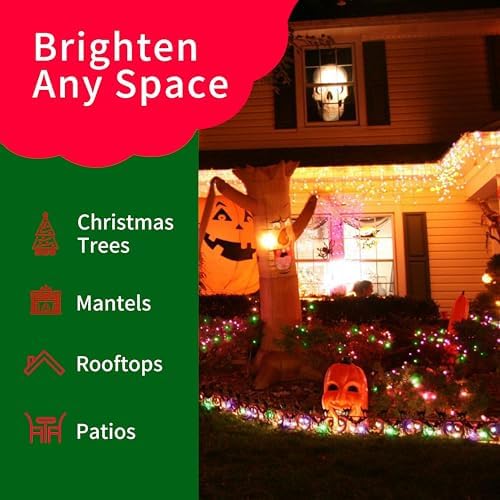 Ultra-Bright Connects End to End Orange Purple and Green Christmas Mini Lights 100L 19.6Ft UL Listed Incandescent Bulb String Light Set for Indoor Outdoor Halloween Home Garden Tree Decor - Image 4
