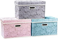 PRANDOM Larger Collapsible Storage Cubes with Lids Fabric Decorative Storage Bins Boxes Organizer Containers Baskets with Cover Handles for Bedroom Closet Living Room 17.7x11.8x11.8 Inch 3 Pack by Prandom