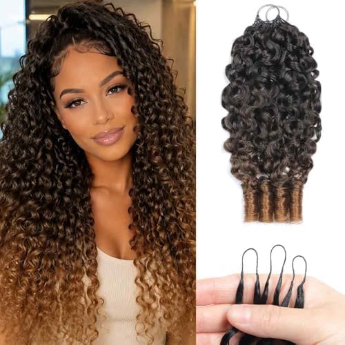 Feather Human Crochet Hair 50g 40 Strands Reusable Pre-separated Ombre Micro Burmese Curly Crochet Hair 20 Inch T30# Invisible Lightweight by EINbeauty