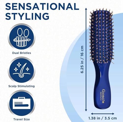 GIORGIO Hair Brush for Men and Women, Gentle Mini Detangler Hair Brush for Thick Hair, Scalp Massager Brush, Travel Detangling Brush, All Hair Types - Blue, 1 Count - Image 2