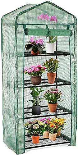 Mini Greenhouse for Indoor Outdoor, Small Plant Greenhouse 4 Tier Rack Stands with PE Cover, Portable Rack Shelves Gardening Green House for Seeds and Flowers, 27"x20"x62" by Joolihome