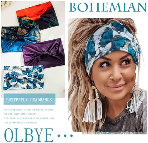 Olbye Wide Boho Headbands Floral Stretch Head Wraps Turban Knotted Yoga Hairbands Workout Hair Accessories for Women 4Pcs (Butterfly, 9.4 * 5.9'') - Image 7