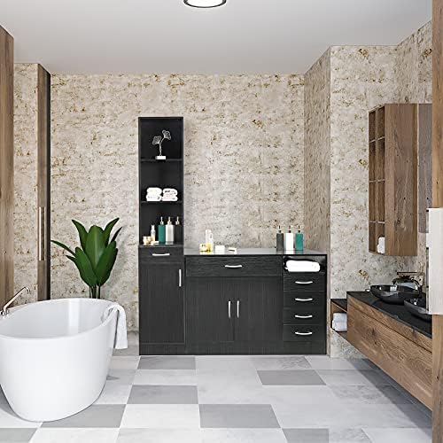 Wall Mount Salon Station, Hair Stylist Storage Cabinet Barber Station Beauty Hair Salon Spa Equipment with 5 Compartments 1 Drawer (Black) - Image 6