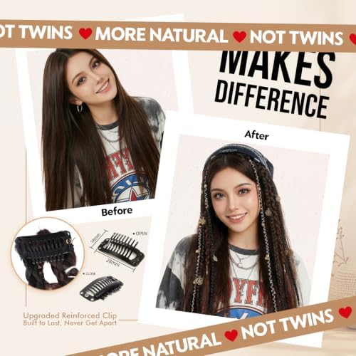 2Pcs 20" Clip in braid Hair Extensions Women (Light Brown Mix) - Image 4
