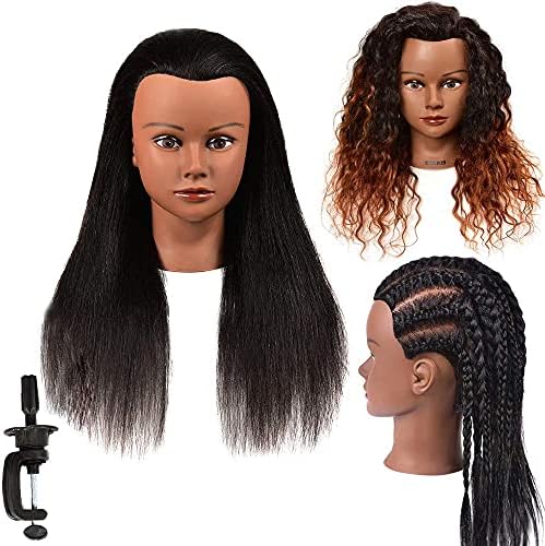 18 Inch 100% Real Hair Mannequin Head Training Head Manikin Cosmetology Doll Head for Hairdresser Practice Braiding Hair Styling with Clamp stand by MankainheadMannequinHead