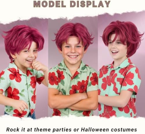 PUREHAIR Kids Short Hot Pink Wig with Tattoos for Boys Costume - Image 6