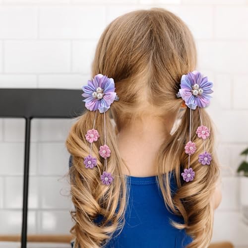 OAOLEER 6PCS Hair Bows for Girls, Purple Flower Hair Accessories for Girls - Image 2