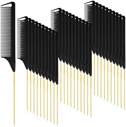 Patelai 30 Pcs Rat Tail Steel Combs Fine Tooth Bulk,Black, Gold by Patelai