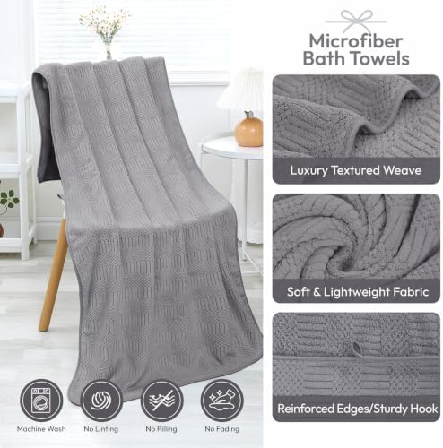 JML Microfiber Bath Towels, 2 Pack, 27x55 in, Gray - Image 3