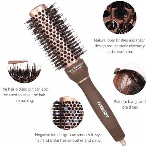 FIXBODY Round Hair Brush with Boar Bristles, Nano Thermal Ceramic, Ionic Tech and Anti-Static, Roller Hairbrush for Blow Drying, Curling, Straightening (2.5 inch, Barrel 1.25 inch) - Image 5