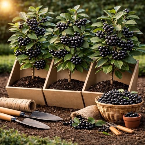 3 Black Chokeberry Plants – Aronia Berry Shrubs – Edible Superfruit Plants – Cold Hardy Native Bushes for Landscaping & Wildlife by CZGrain