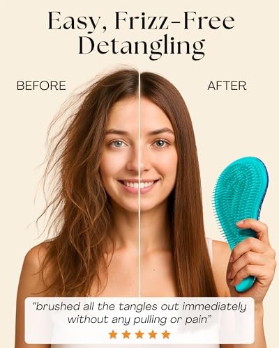 Lily England Glitter Hair Brush Set with Wide Tooth Comb for Girls, Blue - Image 2