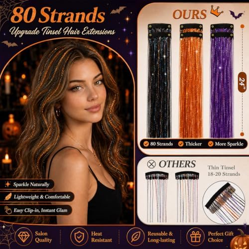 Hair Tinsel Clip in Black+Orange+Purple Colorful Fairy Hair Tinsel Kit - Image 2