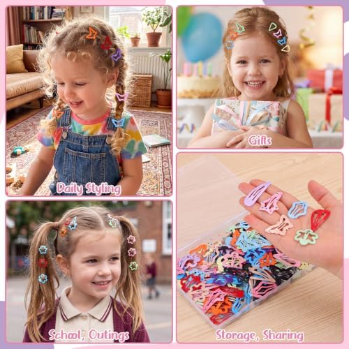 144 Pcs Colorful Snap Hair Clips for Girls, 6 Shapes Metal Cute Barrettes - Image 6