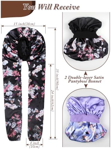 2pcs Satin Pantyhose Bonnet for Braids, Long Hair Bonnet for Women Sleeping - Image 2
