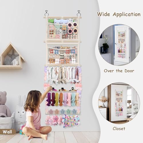 Headband Holder, 17x50 Inch Baby Bow Organizer for Girls, Beige - Image 4