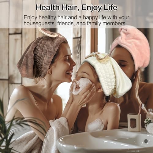 Jseng Microfiber Hair Towel Caps for Women with Cute Bowtie, 2Packs Fast Drying Hair Towel Caps for Curly Long Wet Hair Anti Frizz - Image 2