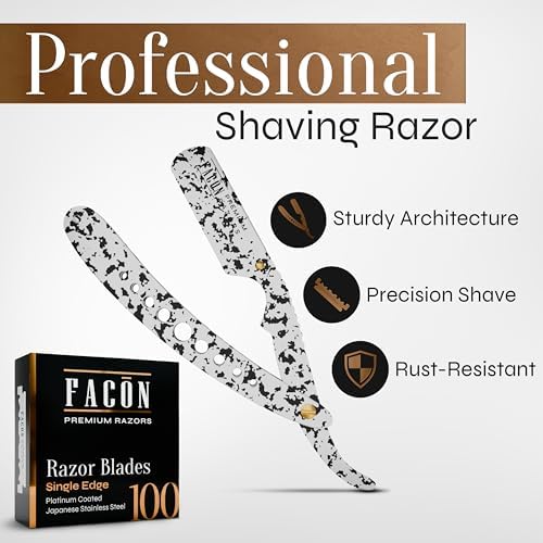 Facón Straight Razors for Men - Professional Barber Straight Edge Razor Kit with 100 Blades, Classic Stainless Steel Barbero Shaver for a Smooth & Precise Shave, Premium Barber Razor for Men's Shaving - Image 2