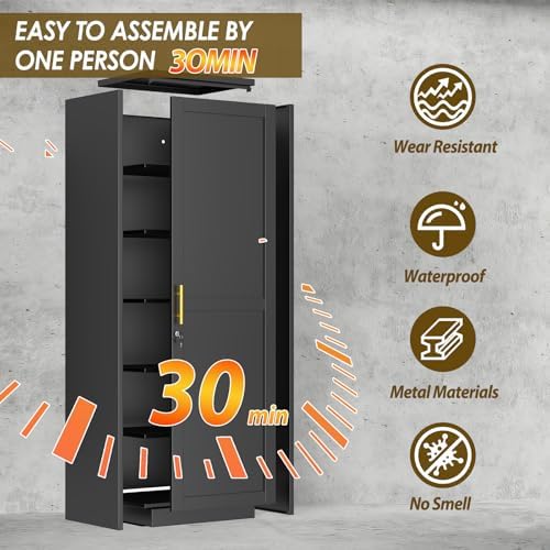 pozdeg 67" Black Lockable Metal Storage Cabinet - Image 7